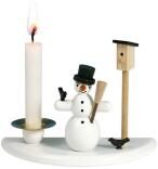 Kerzenhalter mit Schneemann mit Zylinder und Vogelhaus Höhe ca. 6,5cm