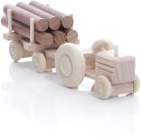 Holzspielzeug - Miniaturfahrzeug Traktor mit Rundholz auf dem Anhänger Natur - HxBxT 3,5x7,5x3cm