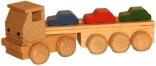 Holzspielzeug Sattelzug mit Autoauflieger bunt Länge ca. 15 cm