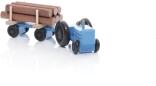 Holzspielzeug - Miniaturfahrzeug Traktor mit Rundholz auf dem Anhänger Bunt - HxBxT 3,5x7,5x3cm