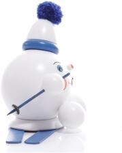 Räucherfigur - Räucherschneeball auf blauen Ski mit Mütze - Ansicht Rechts - Hergestellt in einem kleinen Familienbetrieb