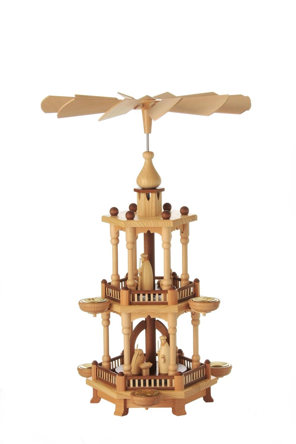 Weihnachtspyramide &ndash; zweist&ouml;ckig mit Geburt Christi naturbelassen &ndash; BxHxT 37x51x37cm