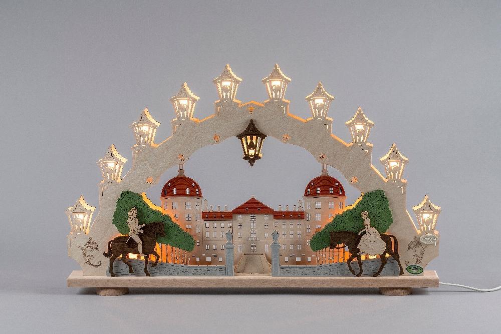 Schwibbogen – elektrisch beleuchtet mit LED 15-flg. Moritzburg – BxHxT ca. 66 x 41 x 6 cm