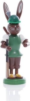 Osterfigur – detailreicher Osterhase Jäger mit Gewehr und Hasenbaby im Rucksack – BxHxT ca. 4x9x3 cm