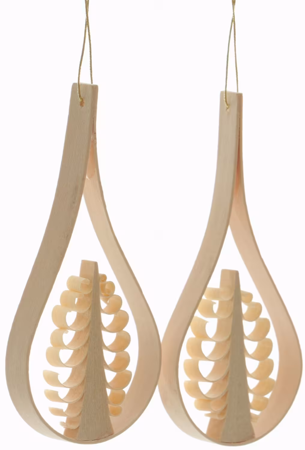 Christbaumschmuck Tropfen-Anhänger aus Holz mit handgestochenem Spanbäumchen im 2er-Set von Martina