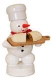 Schneemann – detailreicher Bäcker mit roter Mütze und Stollen, weiß-rot bemalt – H = 8 cm