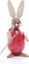 Osterfigur - Osterhase Rot mit Korb auf den R&uuml;cken - Ansicht Vorne - Hergestellt im Erzgebirge
