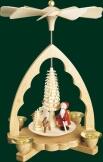 Tischpyramide – liebevoll gestalteter Nikolaus mit Reh und Baum, bunt bemalt, naturfarbenes Gestell 