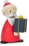 Miniaturfigur – herzlicher Ruprecht mit rotem Mantel und blauem Geschenkpaket – Höhe 7 cm