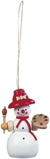 Christbaumschmuck – lustige Schneefrau Malerin mit Farbpalette und Pinsel – HxT 8 x 3 cm