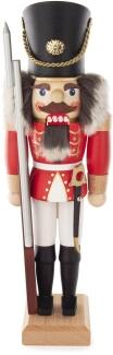 Nussknacker – detailreicher Soldat mit Säbel und Gewehr, rot-weiße Uniform, Bart aus Fell – BxHxT =