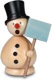 Räuchermann – klassischer Schneemann Günter mit Zylinder und blauem Schild – BxHxT 6,5 x 15 x 5 cm