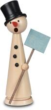 R&auml;uchermann &ndash; fr&ouml;hlicher Schneemann mit Zylinder und blauem Schild &ndash; BxHxT 7 x
