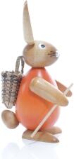 Osterfigur - Osterhase Orange mit Korb auf den R&uuml;cken - Ansicht Rechts - Echte Handarbeit aus