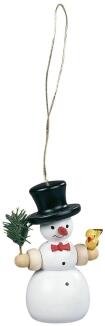 Christbaumschmuck – lustiger Schneemann mit Besen und Vogel – HxB 8 x 4 cm