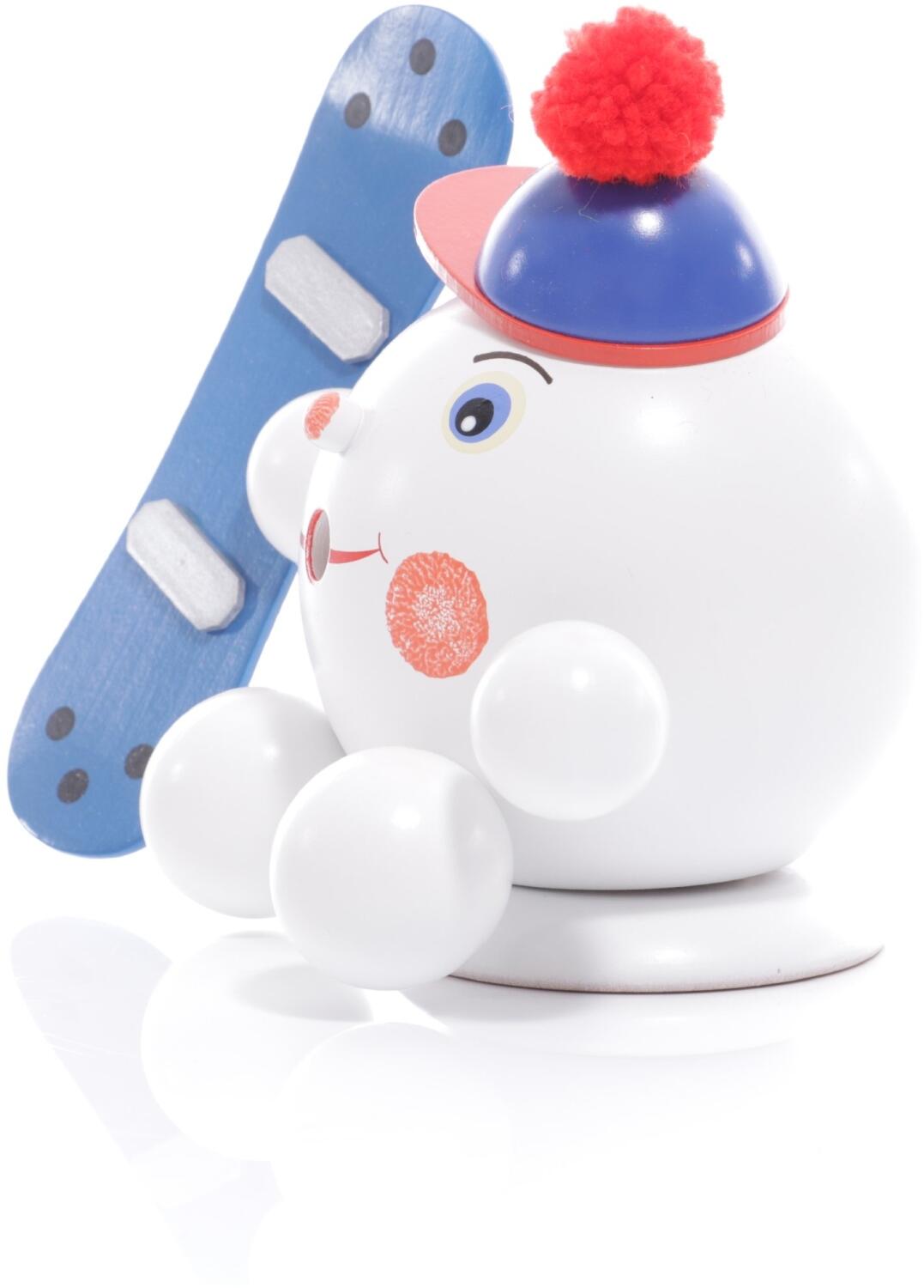 Räucherfigur - Räucherschneeball mit blauen Snowboard und Mütze - BxHxT 14,5x13x10cm