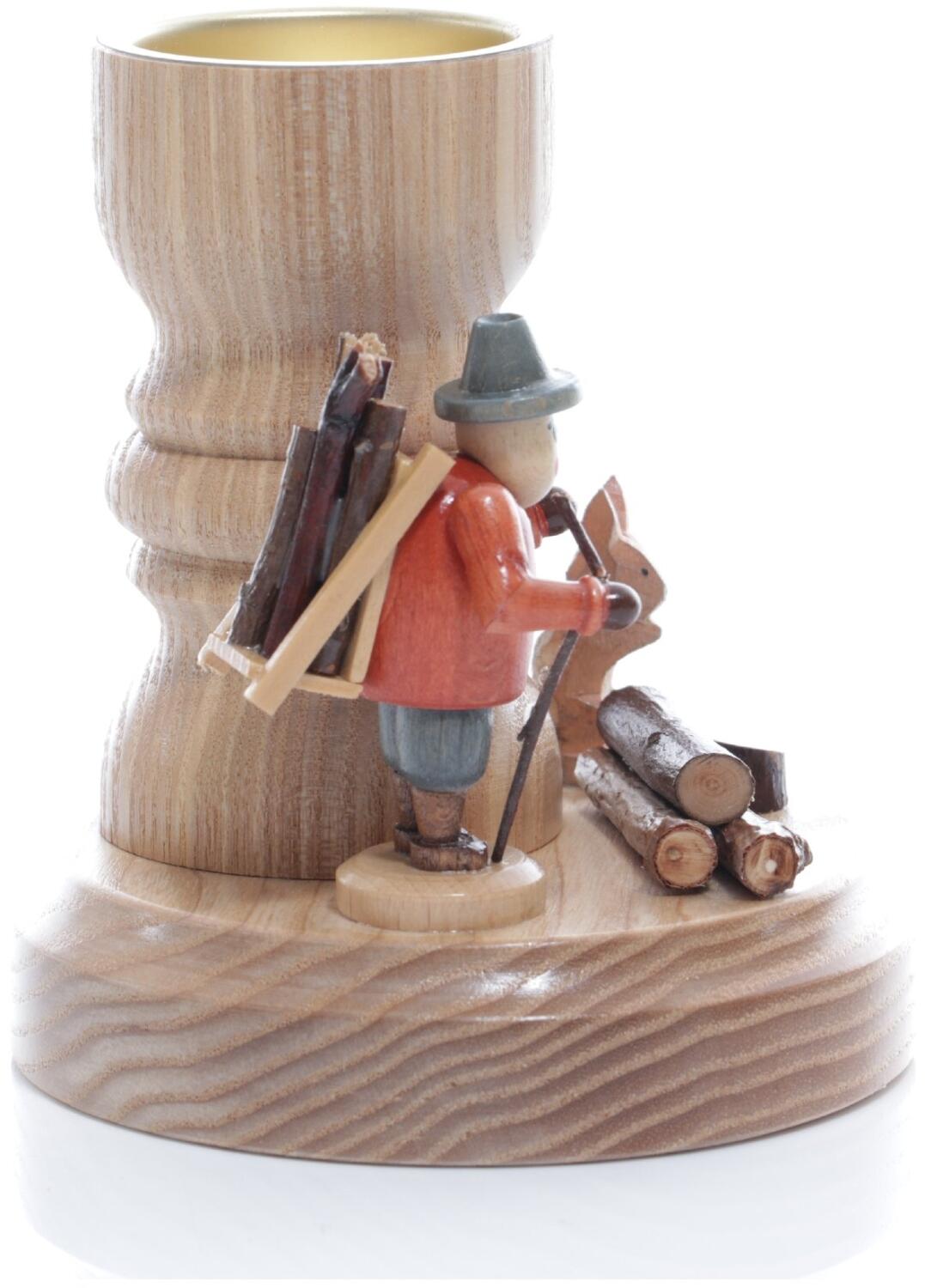 Tischschmuck -Teelichthalter Holzsammler mit Hase - Ansicht Rechts - Mit Viel Liebe zum Detail