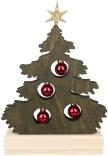 Schwibbogen – stilvolle Mini-Tanne grün gebeizt mit roten Kugeln und warmem LED-Licht – BxHxT 17 x