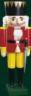 Nussknacker – majestätischer König mit rotem Gewand, Säbel und goldener Krone, handbemalt aus Holz