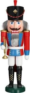 Nußknacker – prachtvoller Trompeter mit goldener Trompete, rot-blauer Uniform und weichem Bart –
