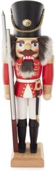 Nussknacker – detailreicher Soldat mit Säbel und Gewehr, rot-weiße Uniform, Bart aus Fell – BxHxT = 