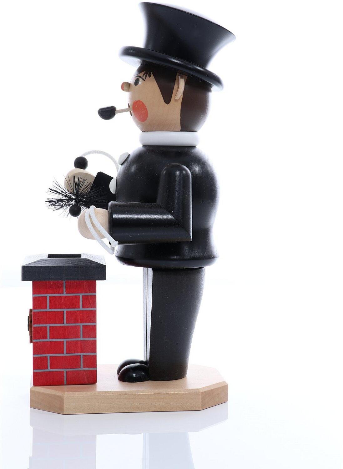 Räuchermann – Schornsteinfeger – Handgefertigt mit Zylinder, Besen und Schornstein – Höhe ca. 30 cm