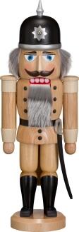 Nussknacker – imposanter Soldat mit schwarzer Pickelhaube und detailreicher Uniform, naturfarben –