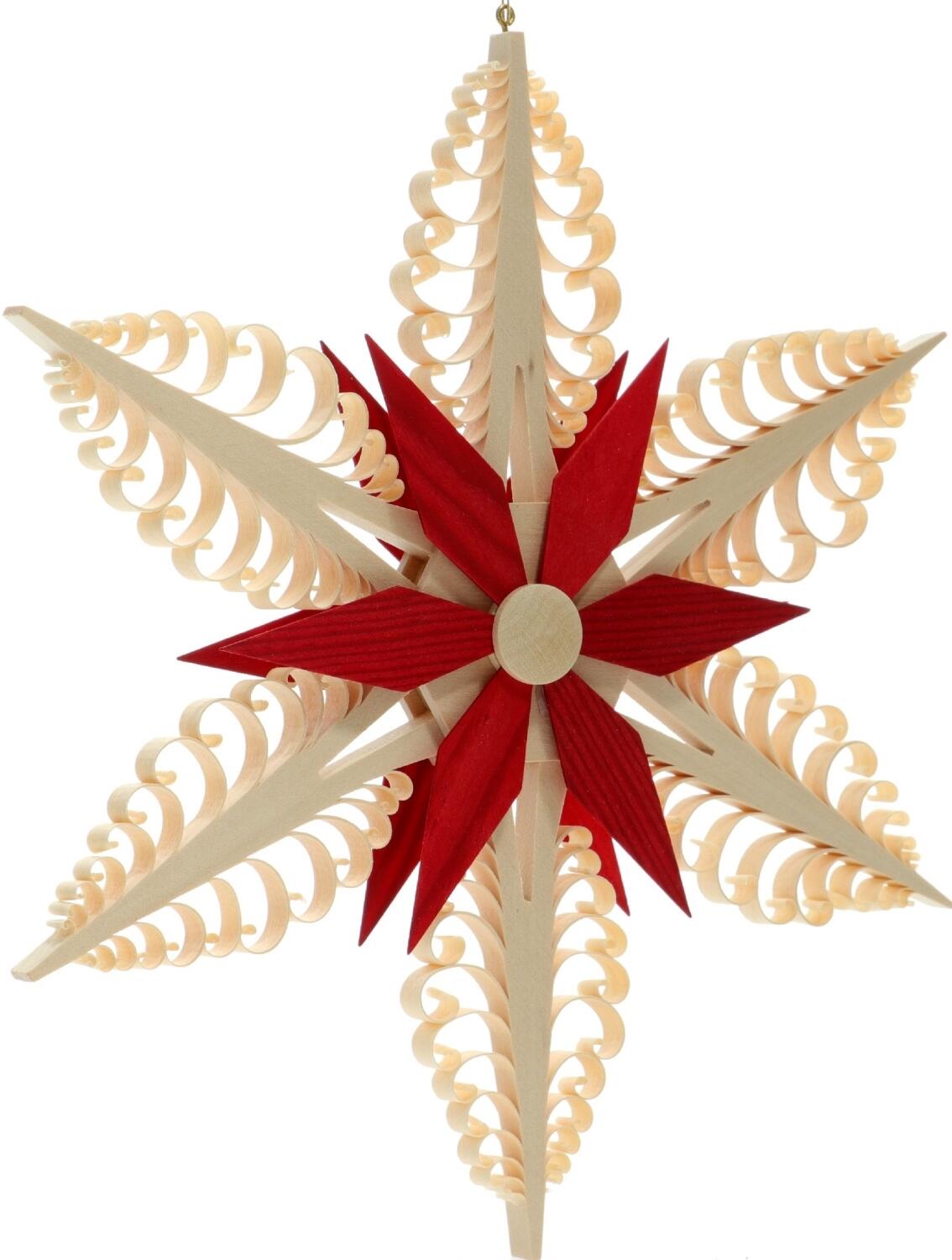 Spanstern Mitte mit Kiefernstern Rot - Ansicht Vorne - Hergestellt im Erzgebirge
