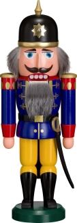 Nussknacker – majestätischer Soldat in detailreicher blau-gelber Uniform mit Säbel, handbemalt –
