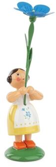 Miniaturfigur – Blumenmädchen mit Flachs – farbig lackiert – BxHxT ca. 5×12×5 cm