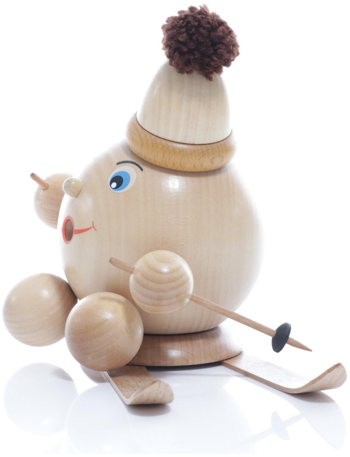 Räucherfigur - Räucherschneeball Natur auf Ski mit Mütze - BxHxT 20x15x9cm