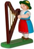 Holzfigur – niedliche Musikantin mit roter Schürze und Harfe – BxHxT 4 x 6,5 x 2,5 cm