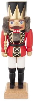 Nussknacker – majestätischer König mit goldener Krone und Zepter, rot lasiert – BxHxT = 9,5 x 27 x