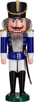 Nussknacker – detailreicher Husar mit blauer Uniform und flauschigem Bart – BxHxT = 13 x 37 x 10 cm