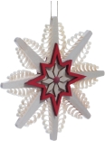 Christbaumschmuck - Spanstern aus 8 gestochenen Bäumchen - mit Roten Stern & Natur Rauten - BxHxT 11x11x1,5cm