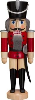 Nussknacker – detailreicher Husar mit roter Uniform und Säbel, weichem Fellbart – BxHxT = 10 x 28 x 