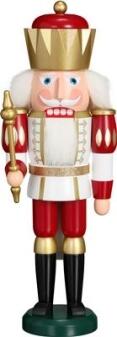 Nussknacker – König mit Krone und Zepter in Rot Weiß Gold – BxHxT ca. 14x40x12 cm