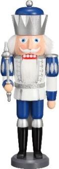 Nussknacker – König mit silberner Krone und Zepter in Blau Silber – BxHxT ca. 14x40x12 cm