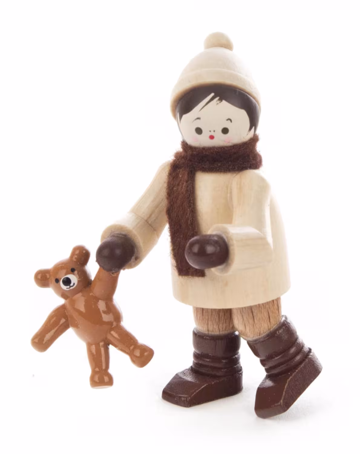 Miniatur Winterkind mit Teddy H: 6 cm aus Holz von Großhandel Dregeno, Kind mit Mütze, Schal und