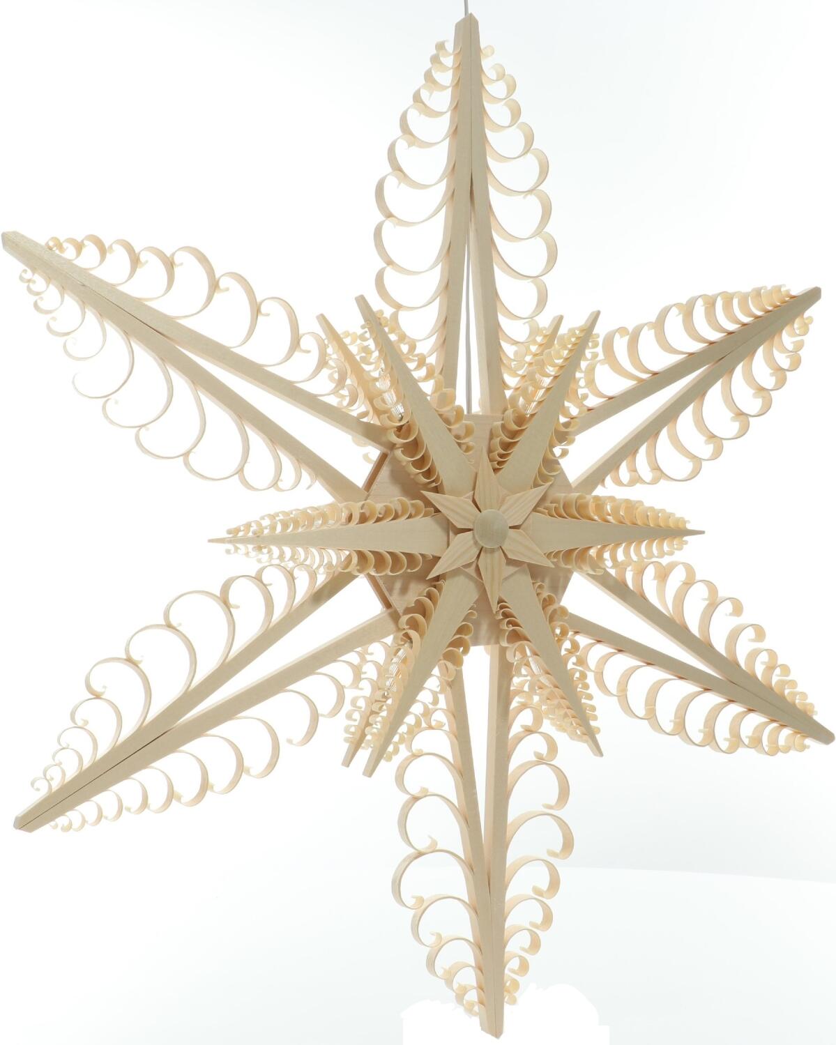 Spanstern Natur el. Beleuchtet LED Mitte mit Sterne (beidseitig) - Ansicht Vorne - Hergestellt im
