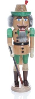 Weihnachtsfigur - Nußknacker Förster mit Gewehr und Gamsbart Hut - Ansicht Vorne - Hergestellt im