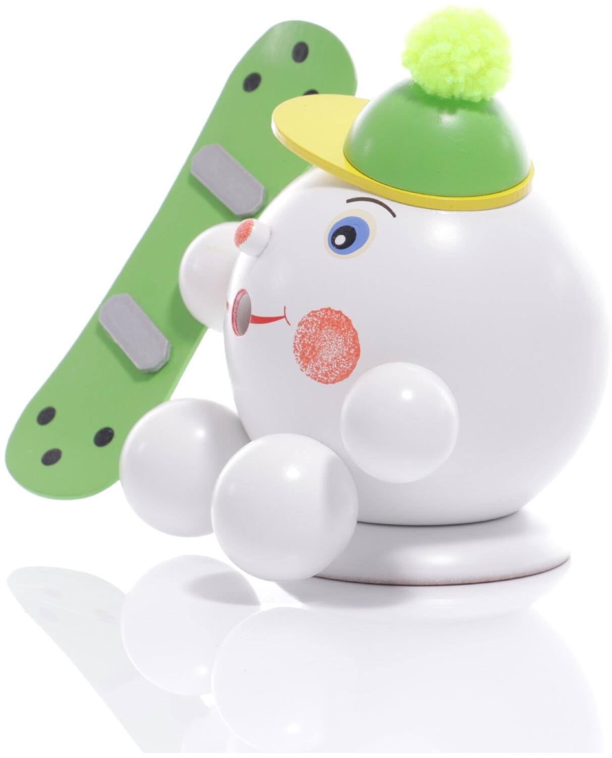 Räucherfigur - Räucherschneeball mit grünen Snowboard und Mütze - BxHxT 14,5x13x10cm