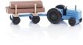 Holzspielzeug - Miniaturfahrzeug Traktor mit Rundholz auf dem Anhänger Bunt - Ansicht Rechts - Räder drehen sich