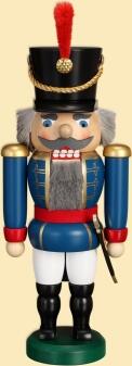 Nußknacker – majestätischer Husar mit Säbel und blauer Uniform, detailreich bemalt – BxHxT = 11 x 28