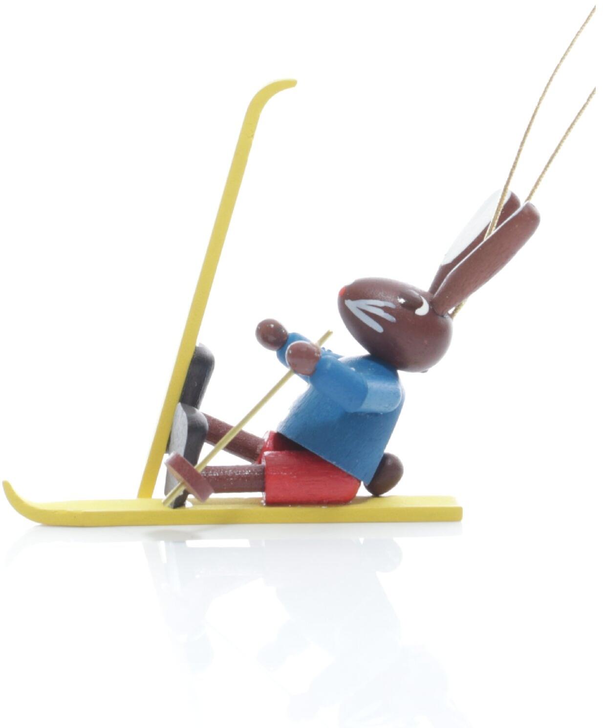 Strauchbehang – farbenfroher Osterhase mit Skiern und Stöcken, liebevoll bemalt – HxBxT = 4,5 x 3 x 2 cm