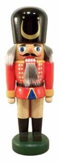 Nussknacker – Wachsoldat rot mit schwarzer Mütze & Hebelmechanik – Höhe ca. 22 cm