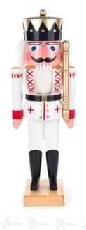 Nussknacker – majestätischer König mit Zepter und goldenen Akzenten, weiß – BxHxT = 13 x 37 x 9 cm