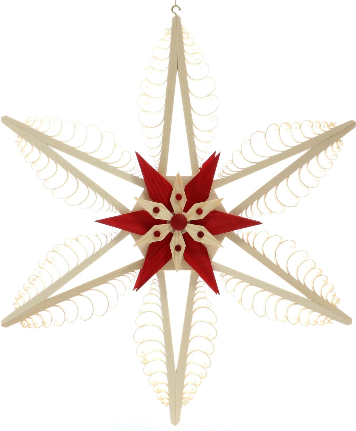 Spanstern Mitte mit 2 Kiefersterne Natur und Rot - Ansicht Hinten - Füllt das Fenster Weihnachtlich