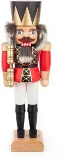 Nussknacker – majestätischer König mit rotem Mantel goldener Krone und Zepter – BxHxT 12,5 x 36 x 10