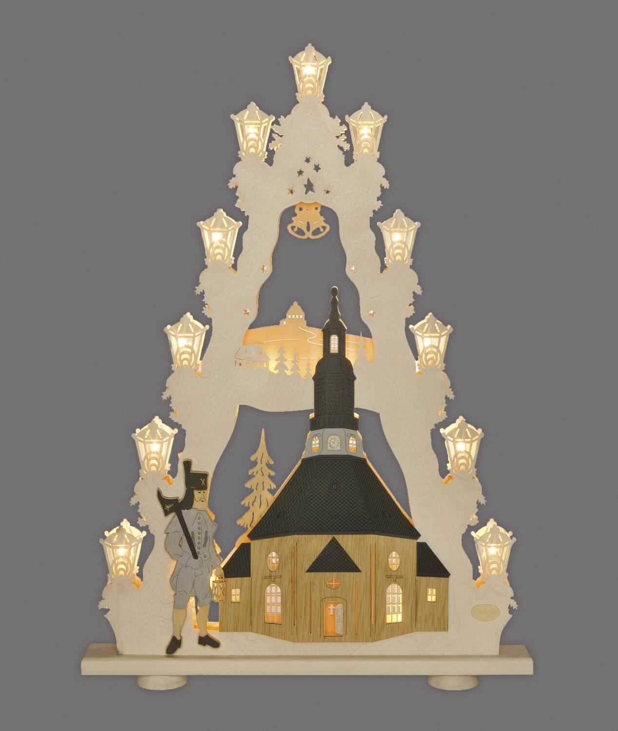 Lichterspitze – „Seiffner Kirche“ mit LED Beleuchtung – BxHxT: 52 cm x 67 cm x 6 cm